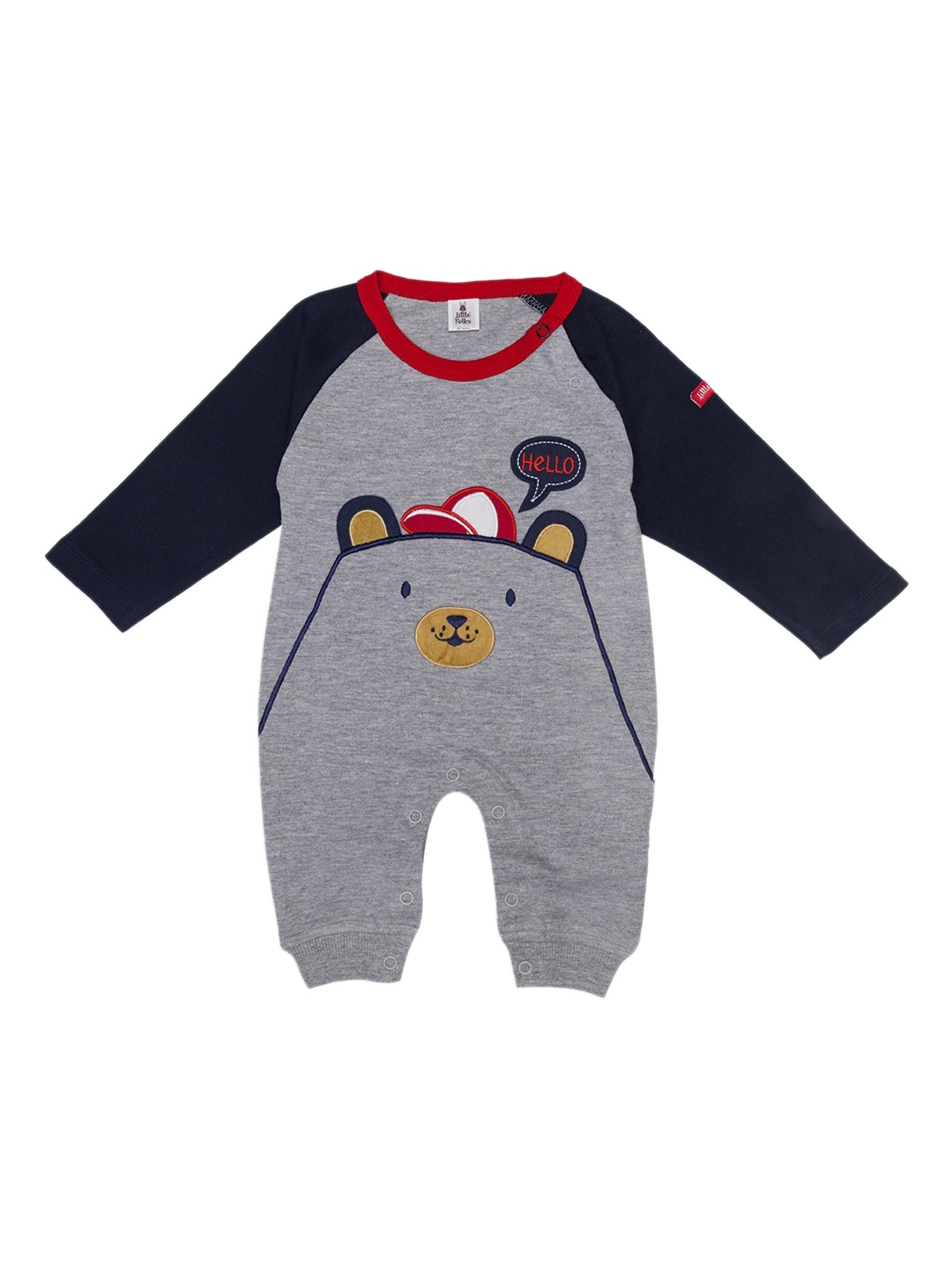 

Little Folks Unisex Kids Grey & Black Printed Romper
