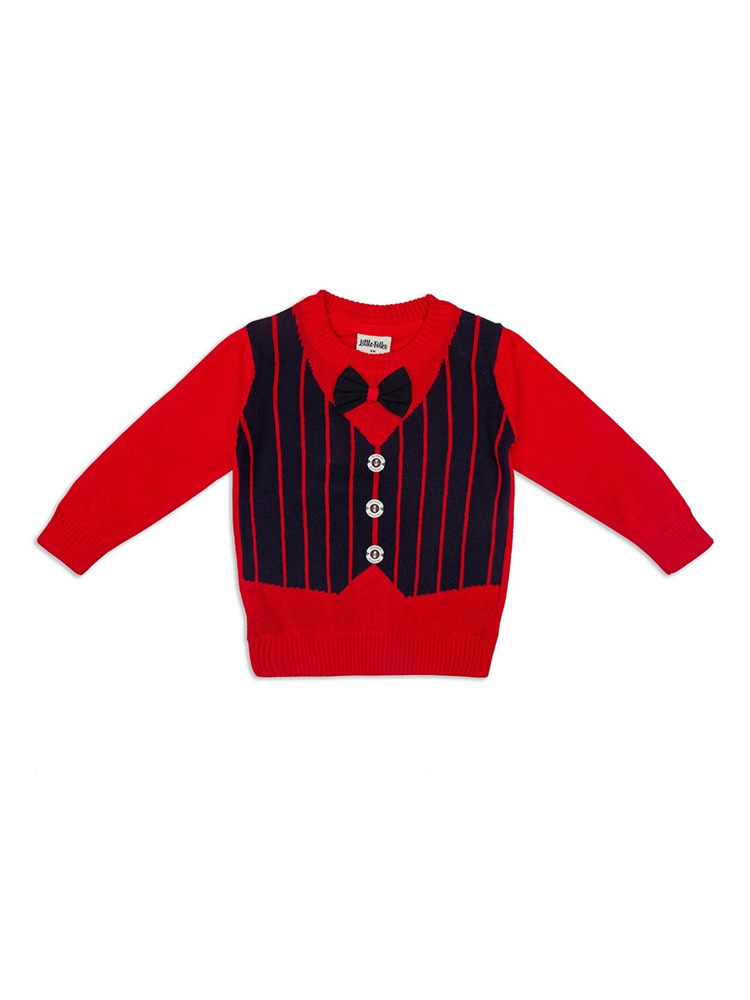 

Little Folks Unisex Kids Red & Navy Blue Striped Pullover