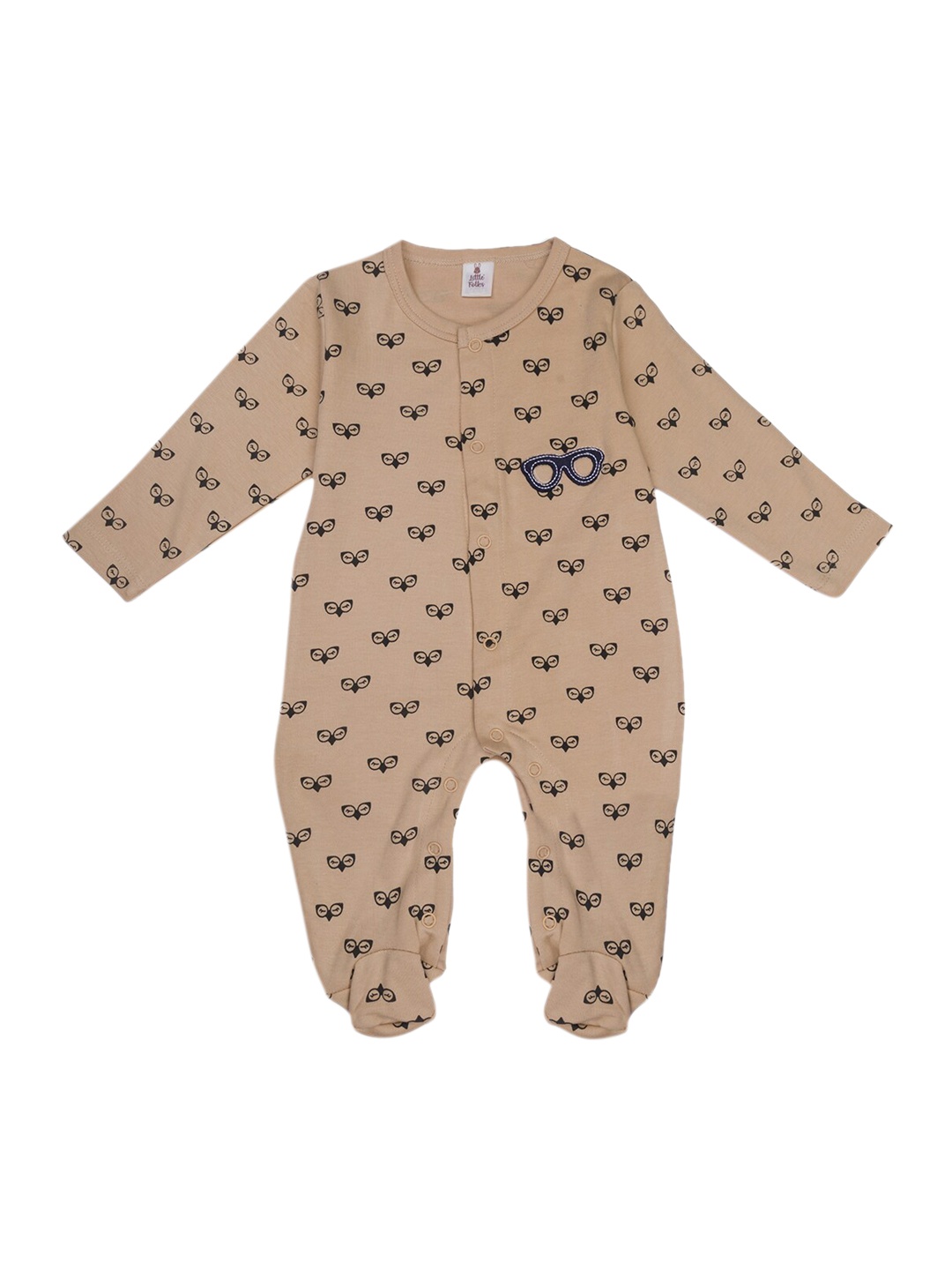 

Little Folks Infant Kids Brown & Black Printed Cotton Rompers