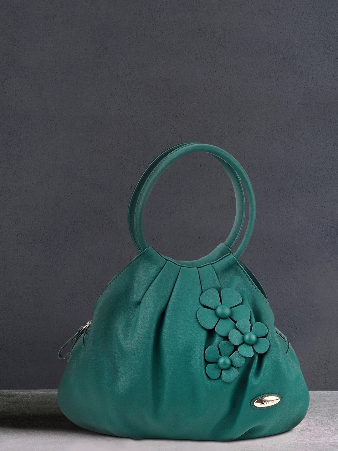 

ODETTE Green Leather Shopper Handheld Bag with Applique