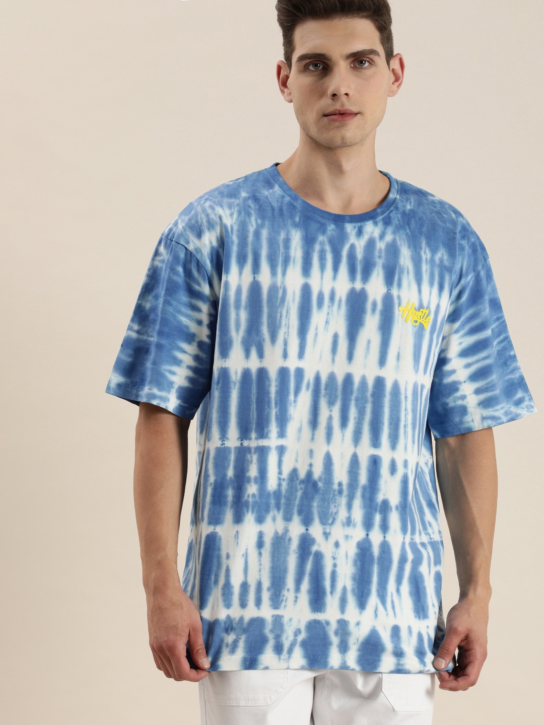 

DILLINGER Men Blue White Oversized Fit Tie and Dye Pure Cotton T-shirt
