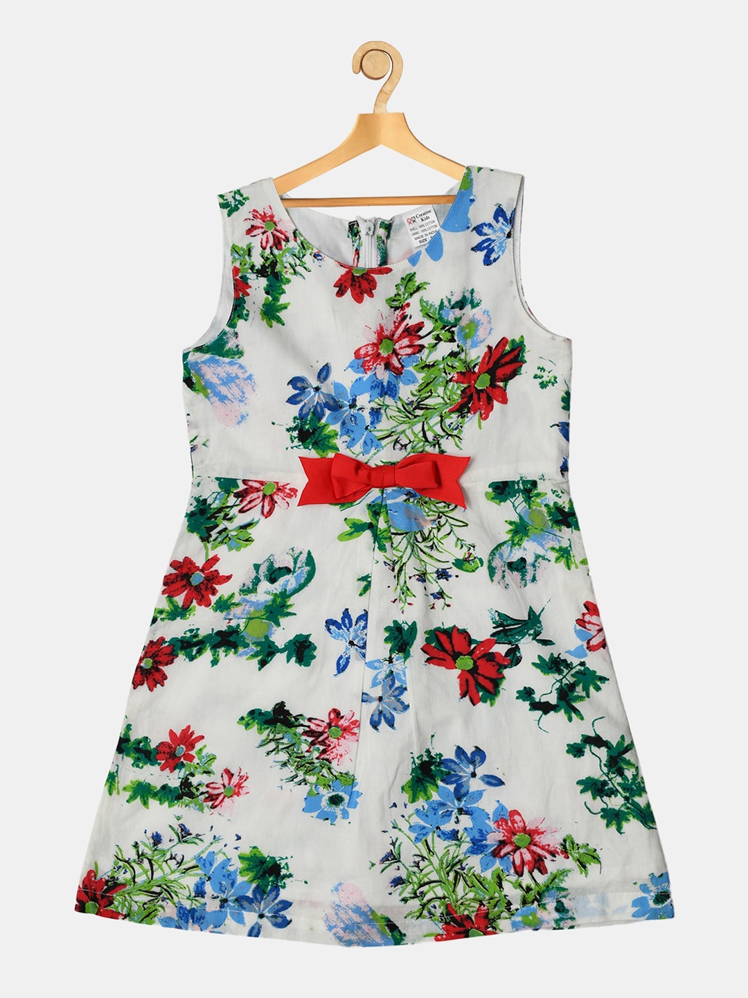 

Creative Kids White Floral Cotton Fit and Flare Dress