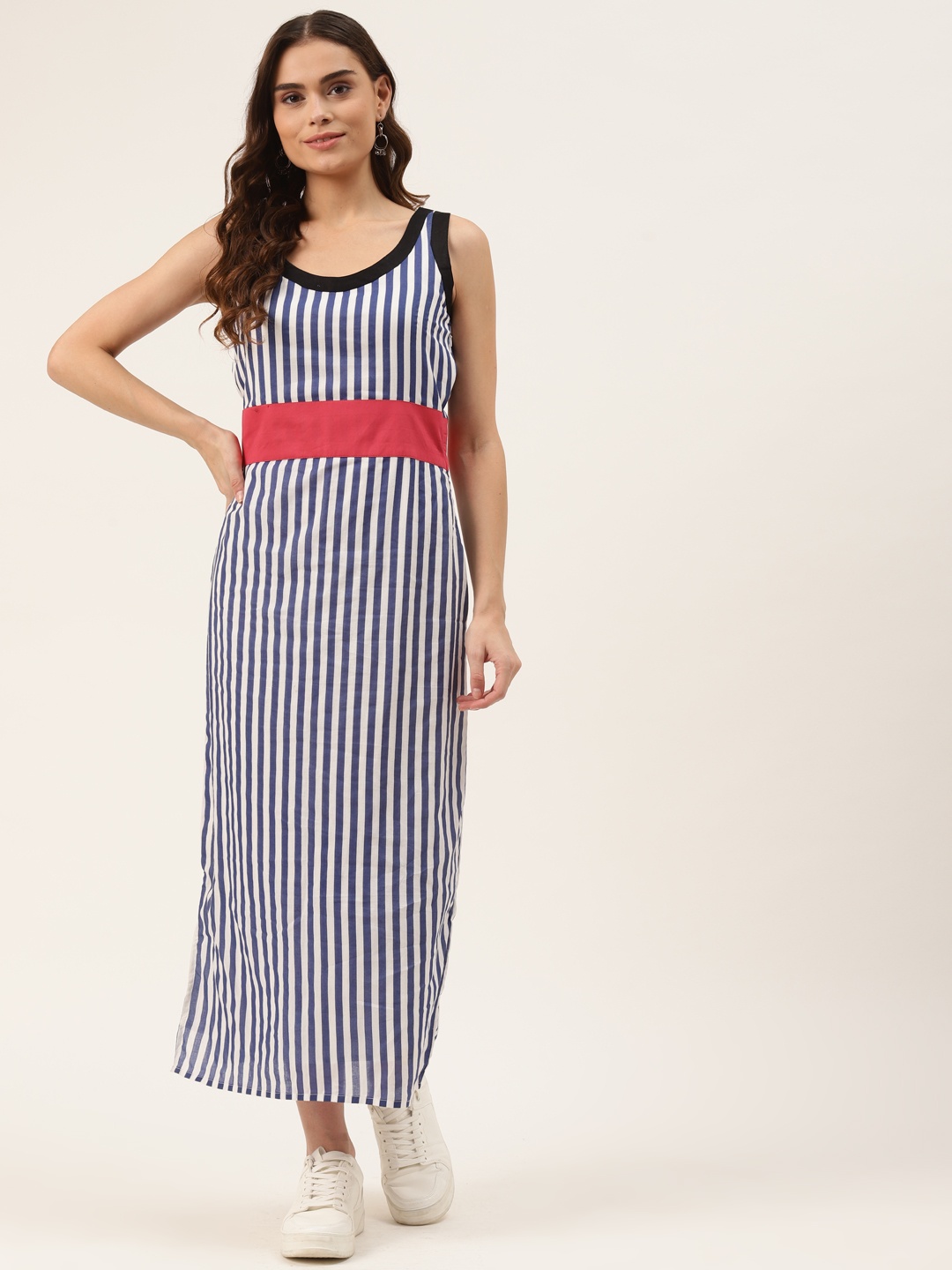 

KHUMAAR Shuchi Bhutani Blue & White Striped Maxi Dress