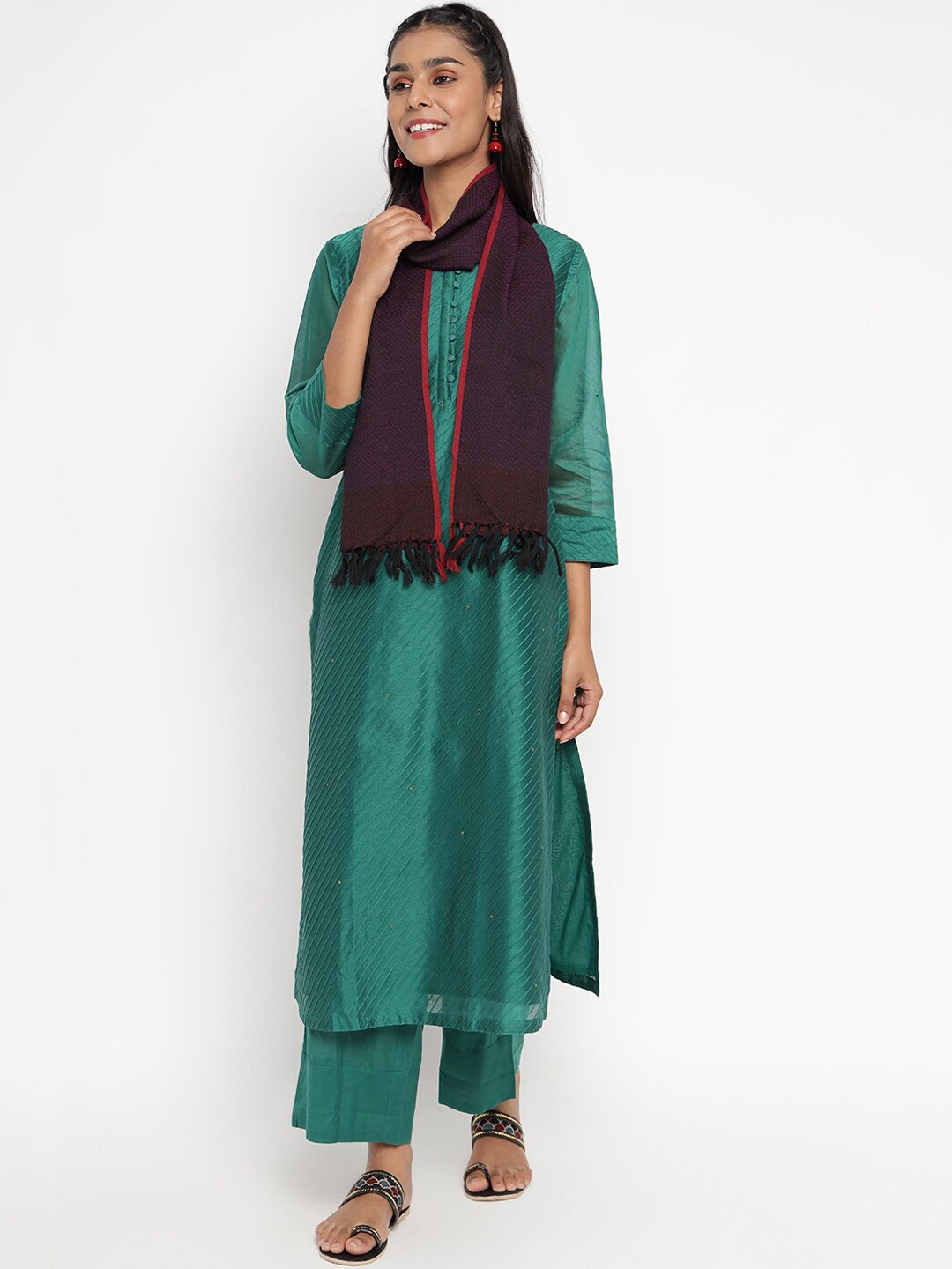 

Fabindia Women Purple & Brown Woven-Design Muffler
