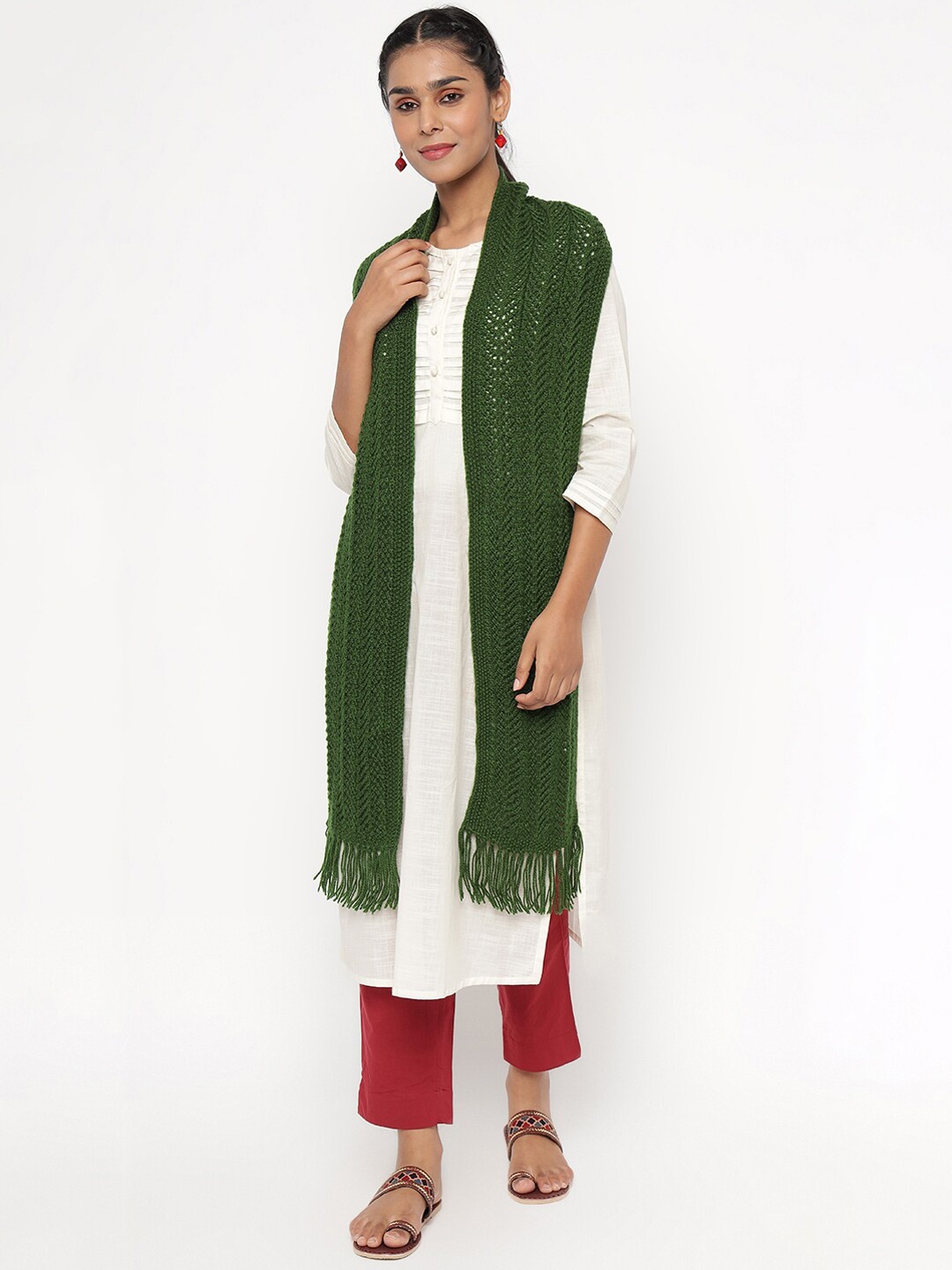 

Fabindia Women Green Self-Design Muffler