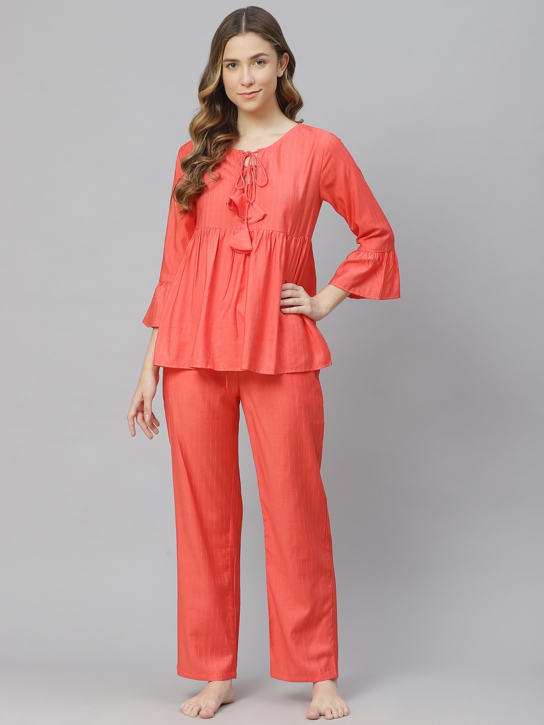 

Cottinfab Women Pink Striped Night suit