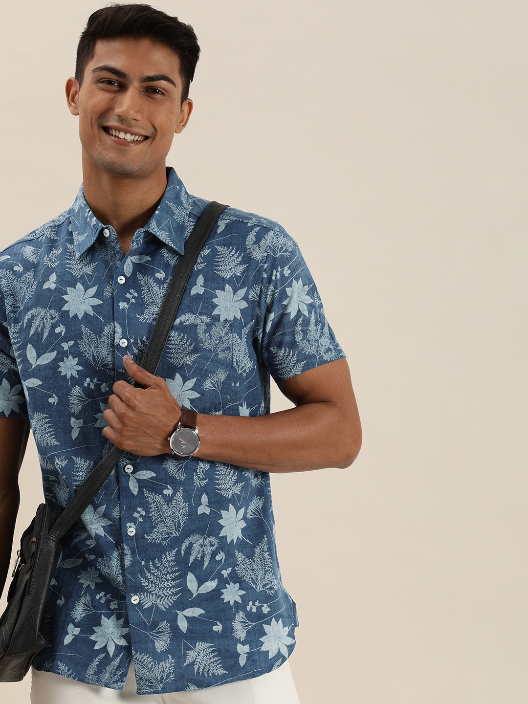 

Taavi Men Blue Indigo Hand Block Printed Casual Shirt With Chest Pocket