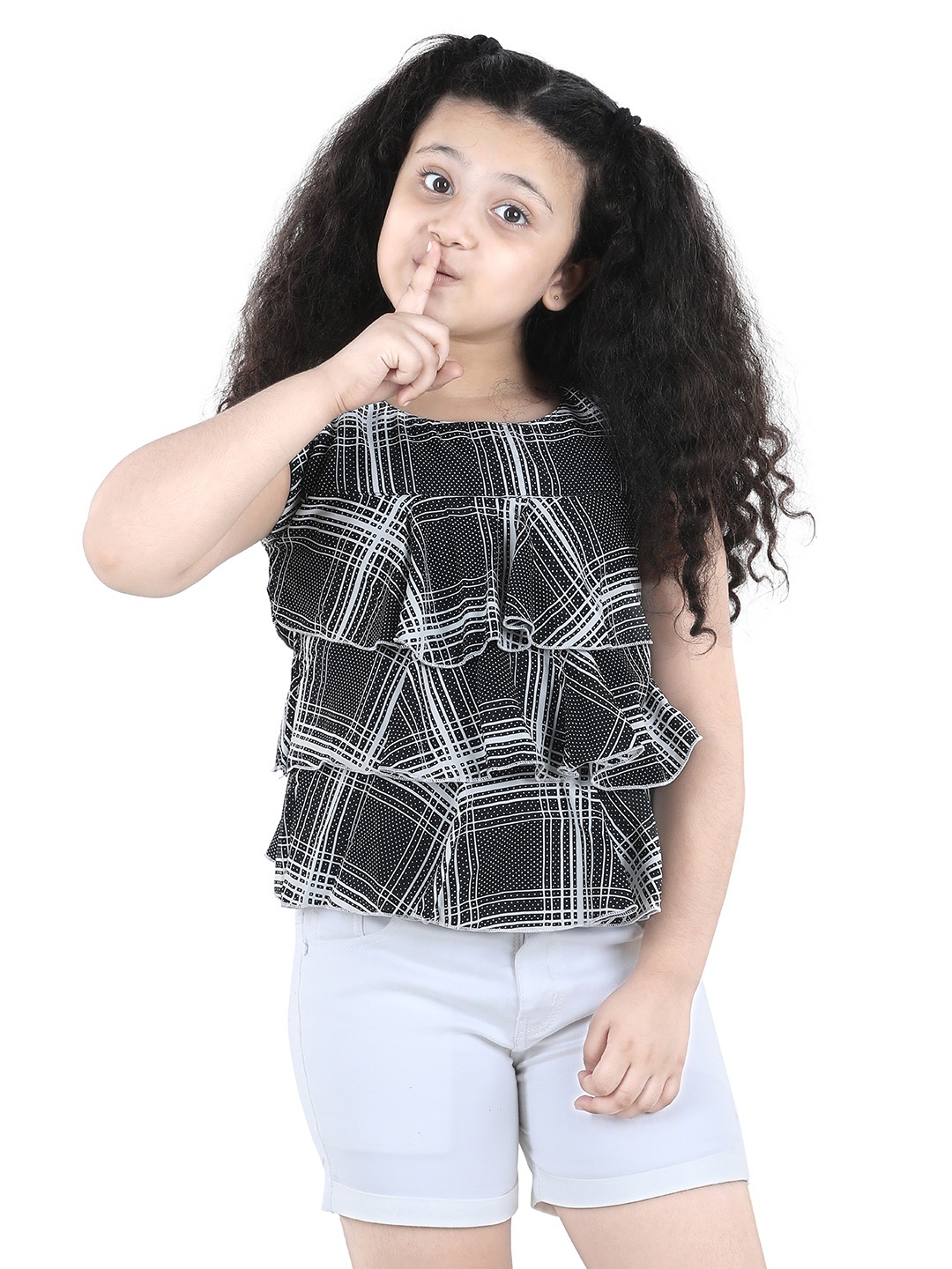 

ADIVA Girls Black & White Checked Top With Shorts