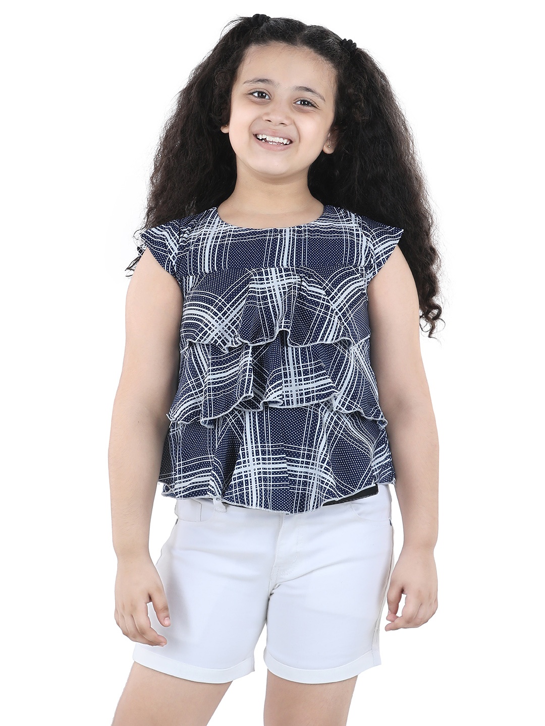 

ADIVA Girls Navy Blue & White Checked Top With Shorts