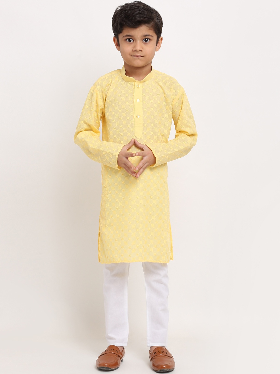 

KRAFT INDIA Boys Yellow Embroidered Regular Pure Cotton Kurta with Pyjamas