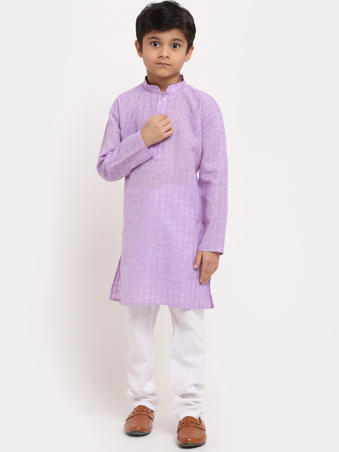 

KRAFT INDIA Boys Lavender Regular Pure Cotton Kurta with Churidar