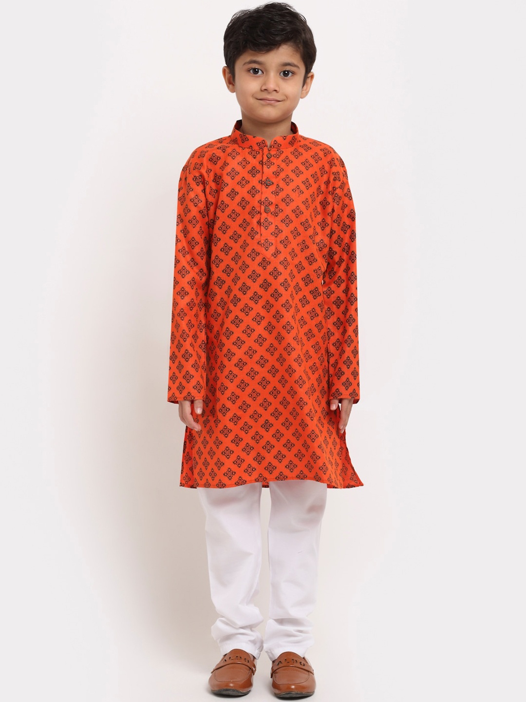 

KRAFT INDIA Boys Orange Ethnic Motifs Printed Regular Pure Cotton Kurta with Pyjamas