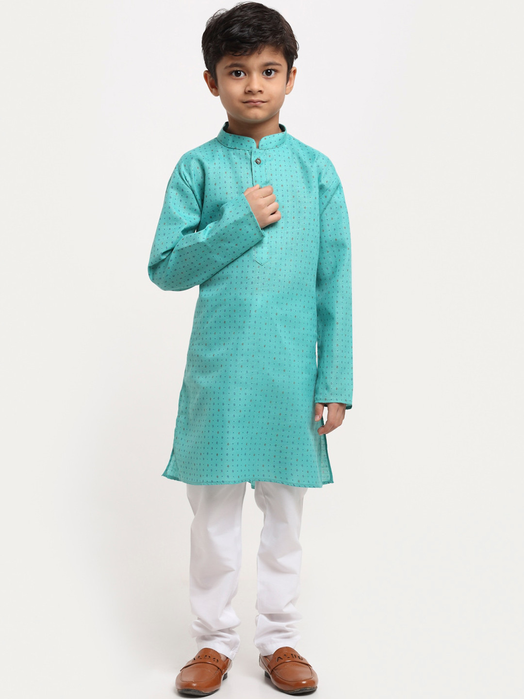 

KRAFT INDIA Boys Teal Printed Regular Pure Cotton Kurta with Pyjamas