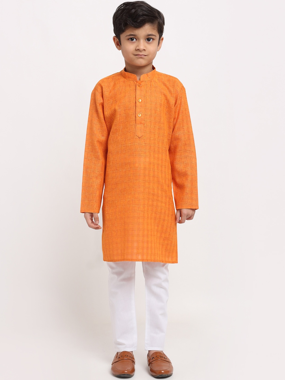 

KRAFT INDIA Boys Orange Regular Pure Cotton Kurta with Pyjamas