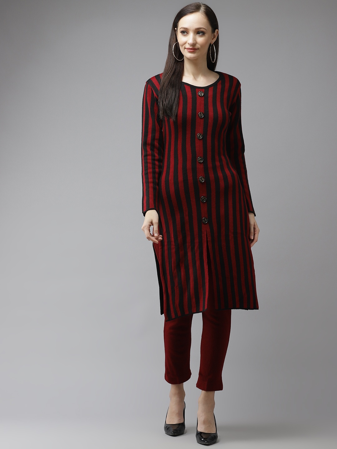 

Cayman Women Maroon & Black Striped Kurta