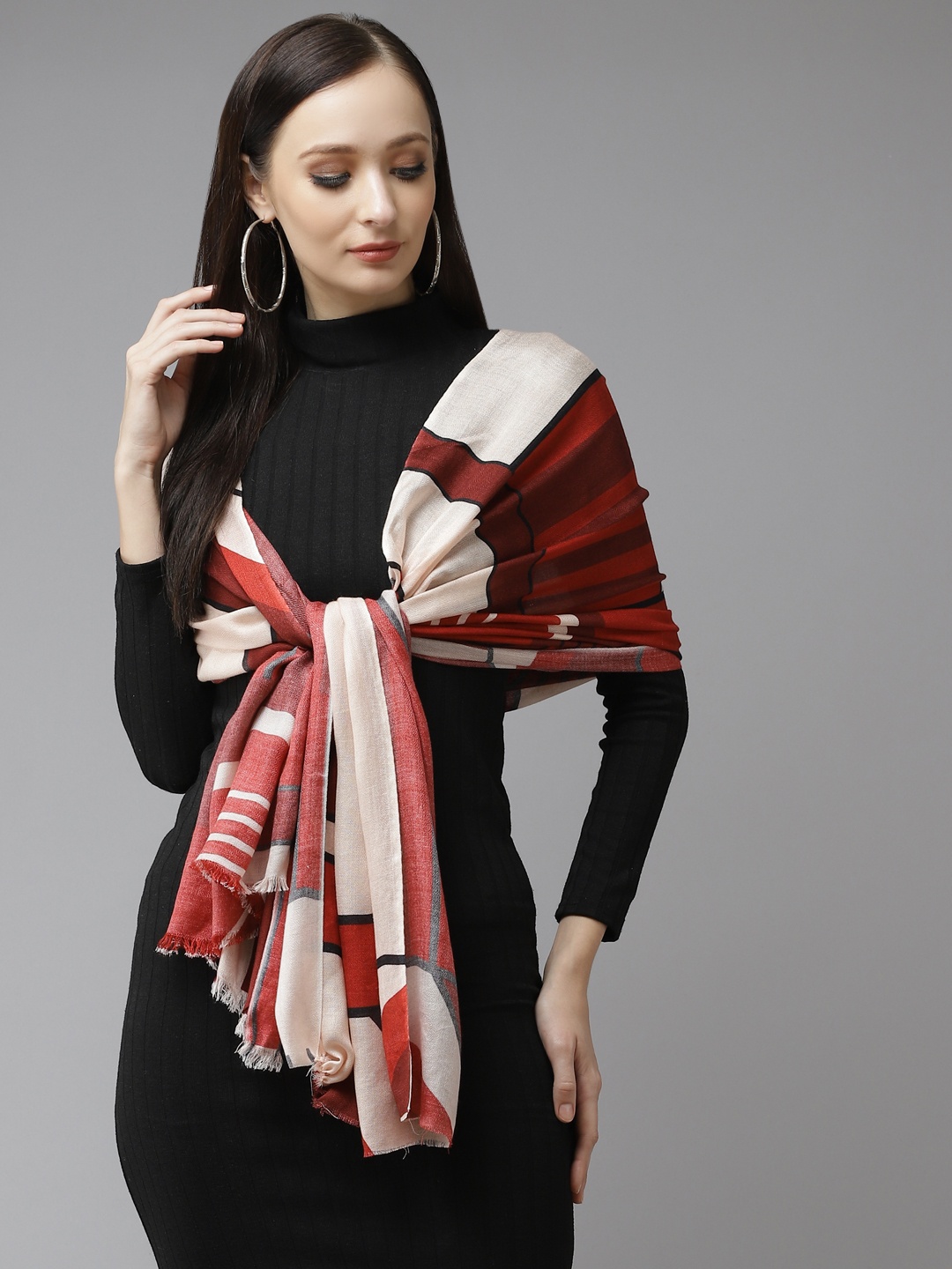 

Cayman Women Red & White Colourblocked Stole