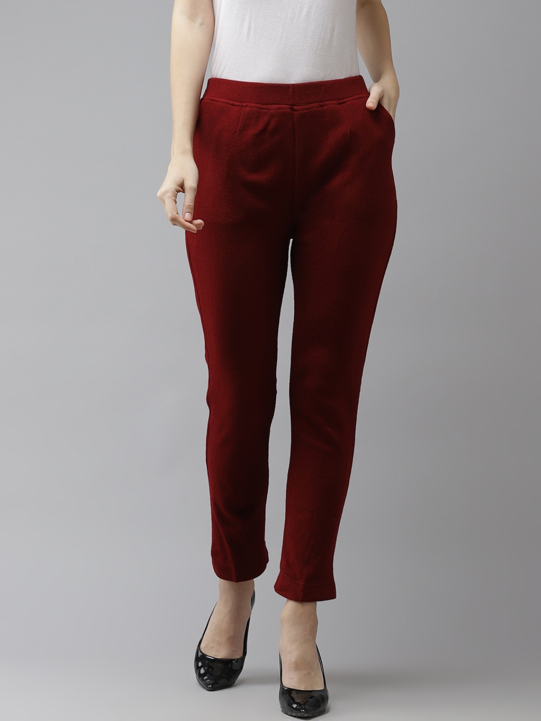 

Cayman Women Maroon Woollen Trousers