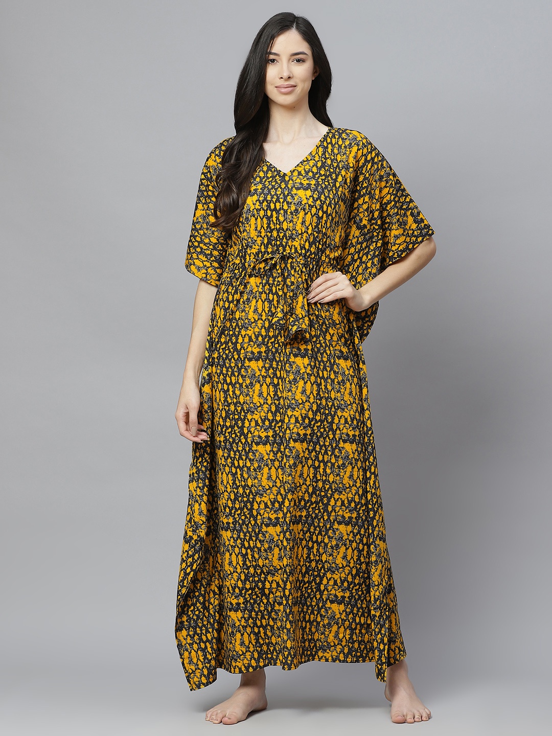 

Cottinfab Mustard Printed Maxi Nightdress