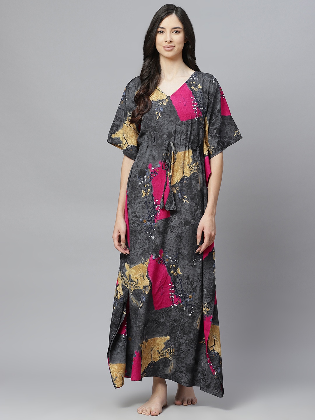 

Cottinfab Grey Printed Maxi Nightdress