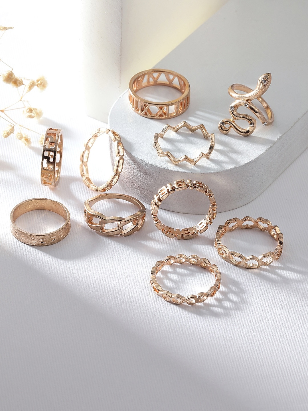 

TOKYO TALKIES X rubans FASHION ACCESSORIES Set Of 11 Gold-Toned Adjustable Finger Rings