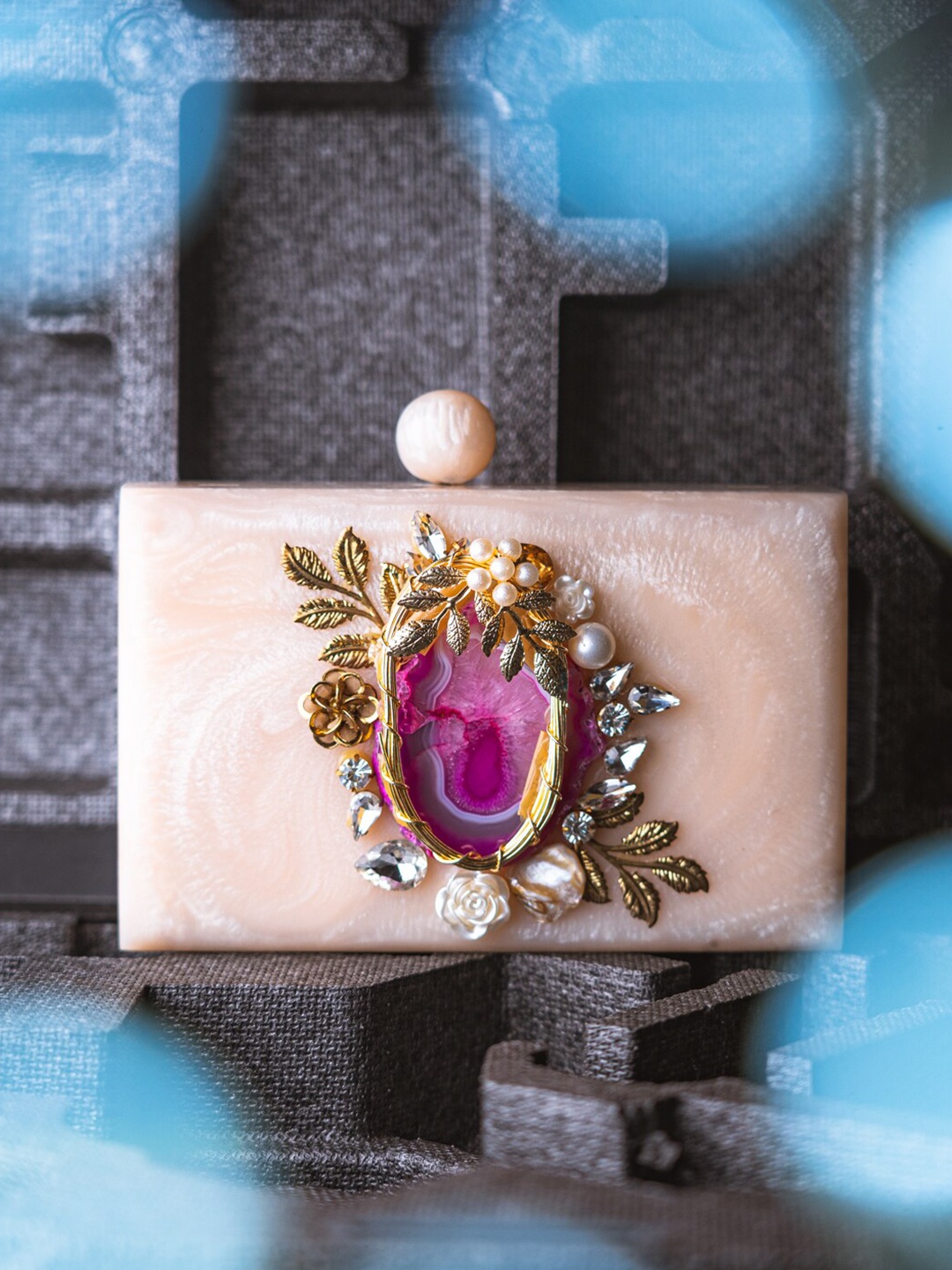 

NR By Nidhi Rathi Peach-Coloured & Pink Embellished Box Clutch