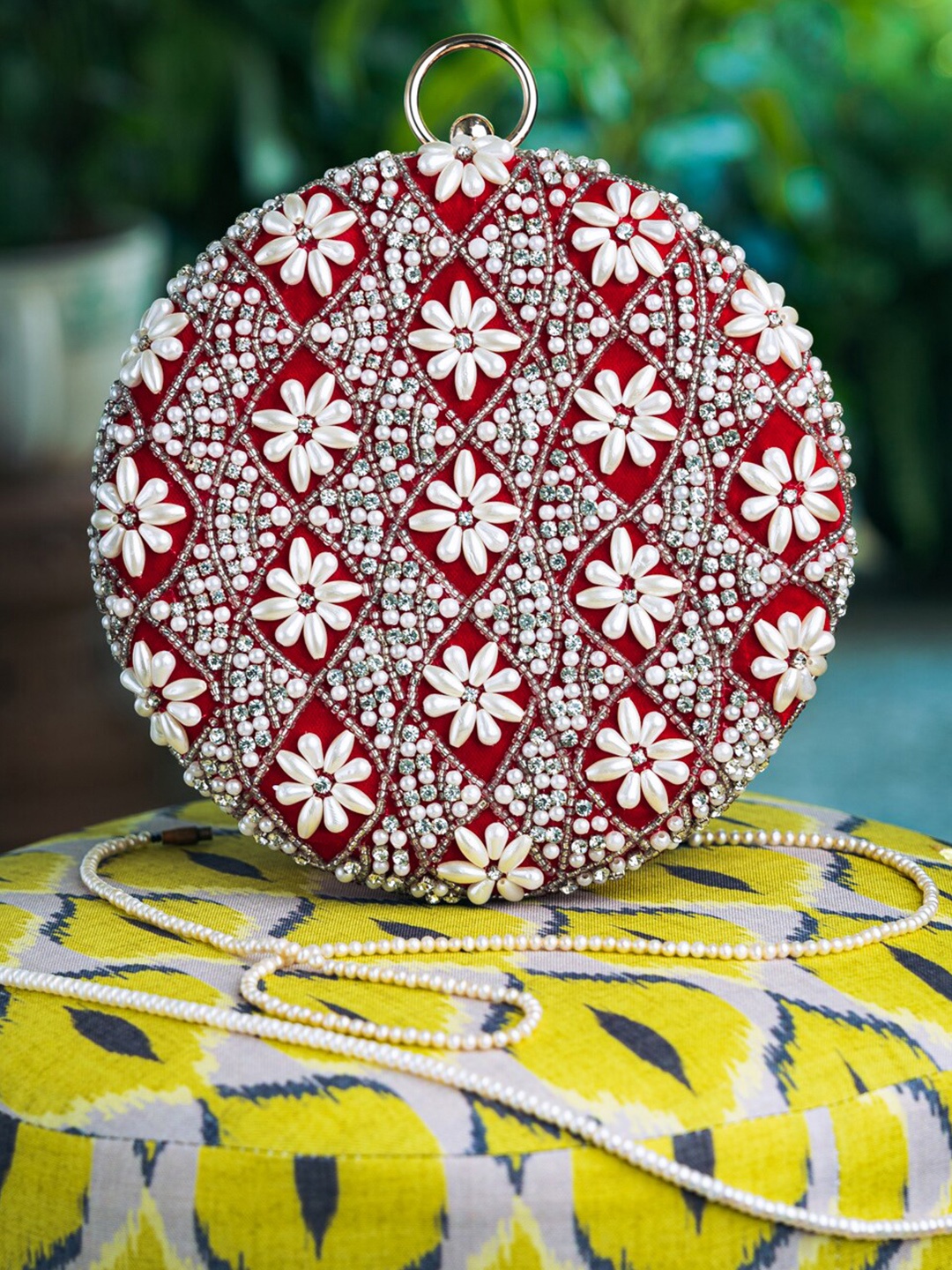 

NR By Nidhi Rathi Red & White Embellished Box Clutch