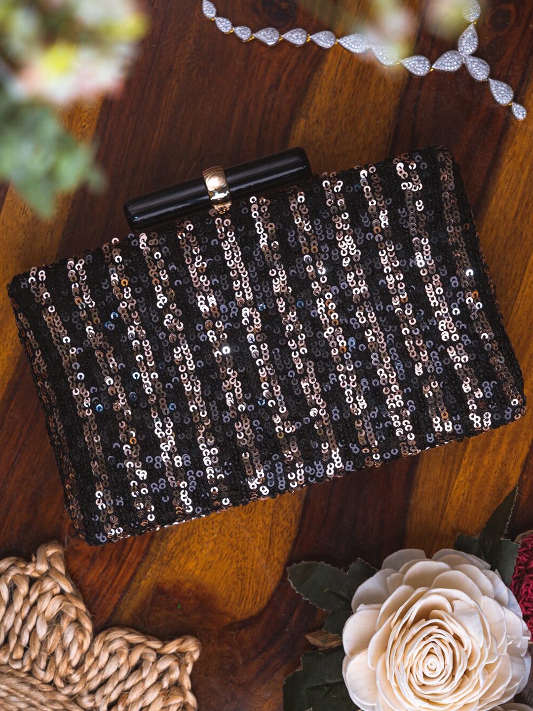 

NR By Nidhi Rathi Black Embellished Box Clutch