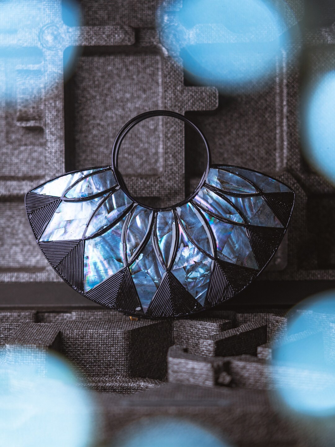 

NR By Nidhi Rathi Black & Blue Embellished Box Clutch