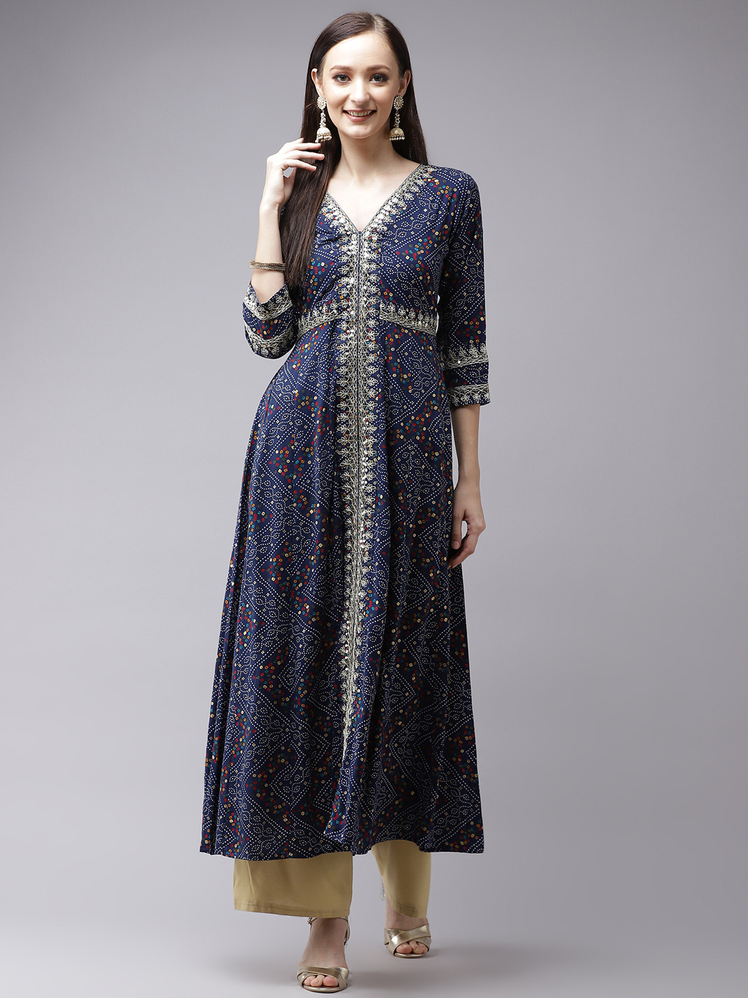 

Yufta Women Blue Bandhani Printed Kurta
