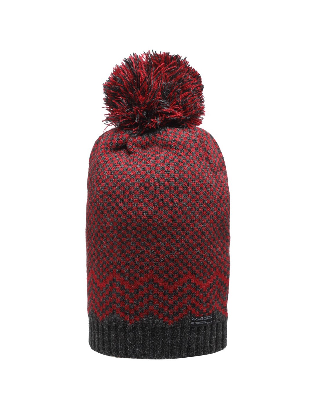 

513 Women Maroon & Black Checked Knitted Beanie