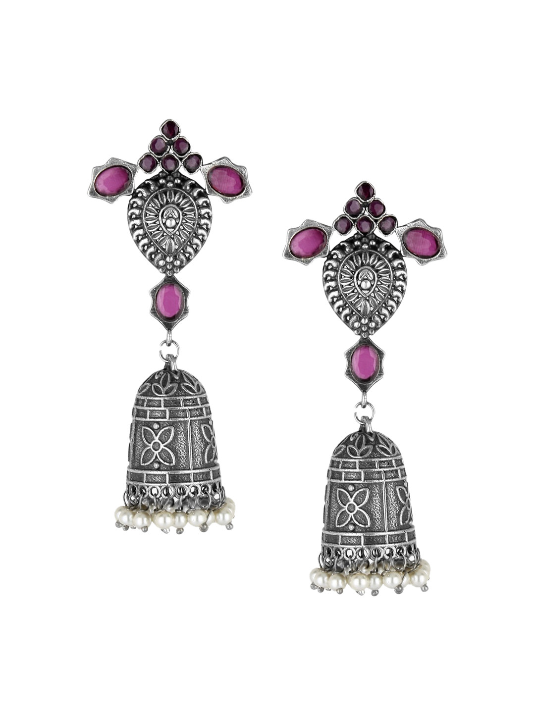 

Adwitiya Collection Silver-Plated Dome Shaped Jhumkas Earrings