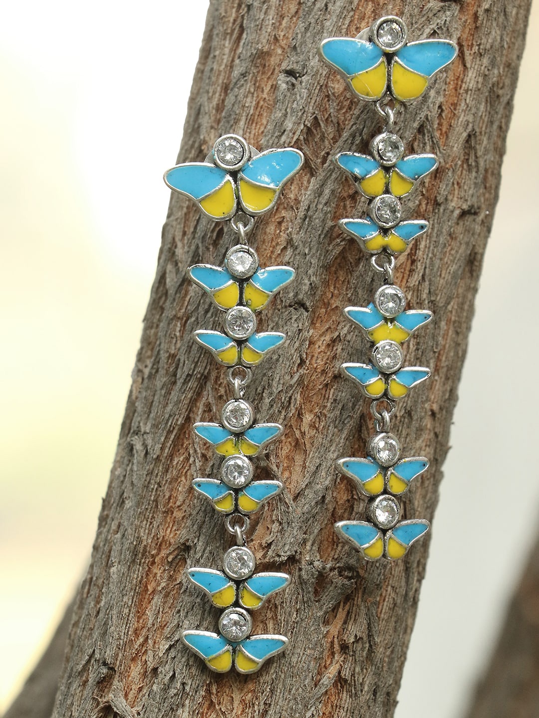 

Adwitiya Collection Silver-Toned & Turquoise Blue Contemporary Drop Earrings