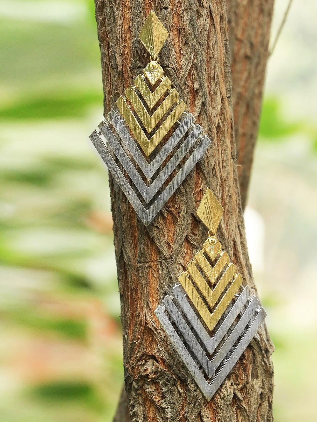 

Adwitiya Collection Gold-Toned & Silver-Toned Geometric Drop Earrings