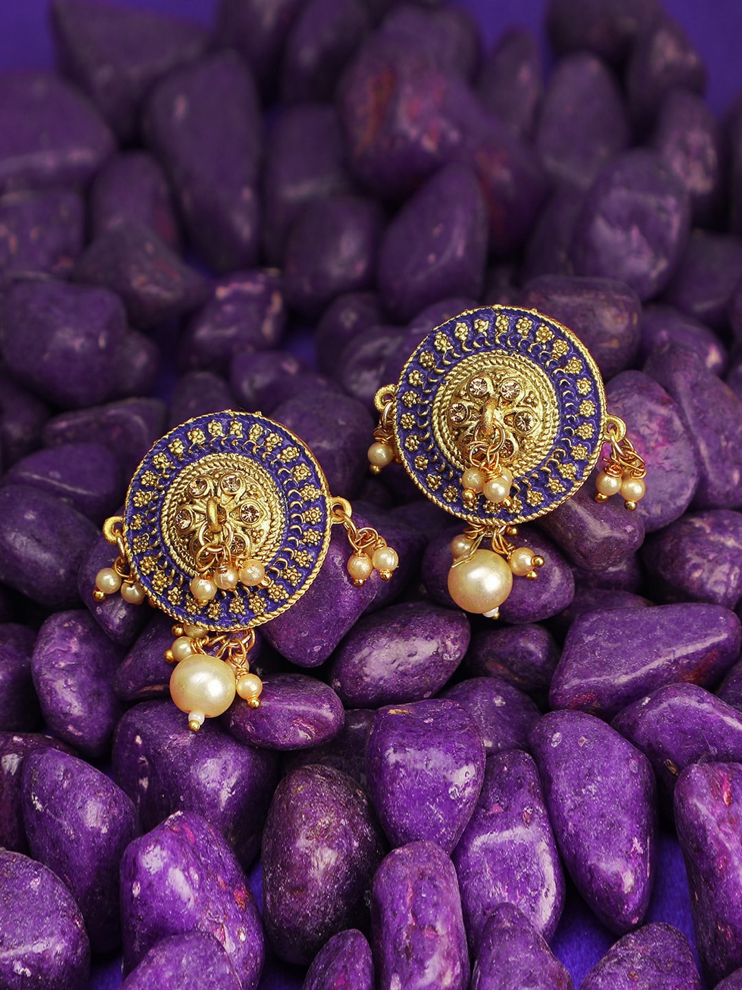 

Adwitiya Collection Gold-Toned Circular Drop Earrings