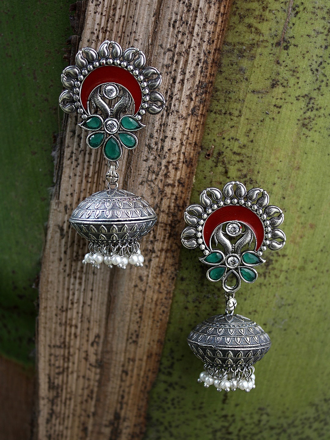 

Adwitiya Collection Silver-Toned Dome Shaped Jhumkas Earrings