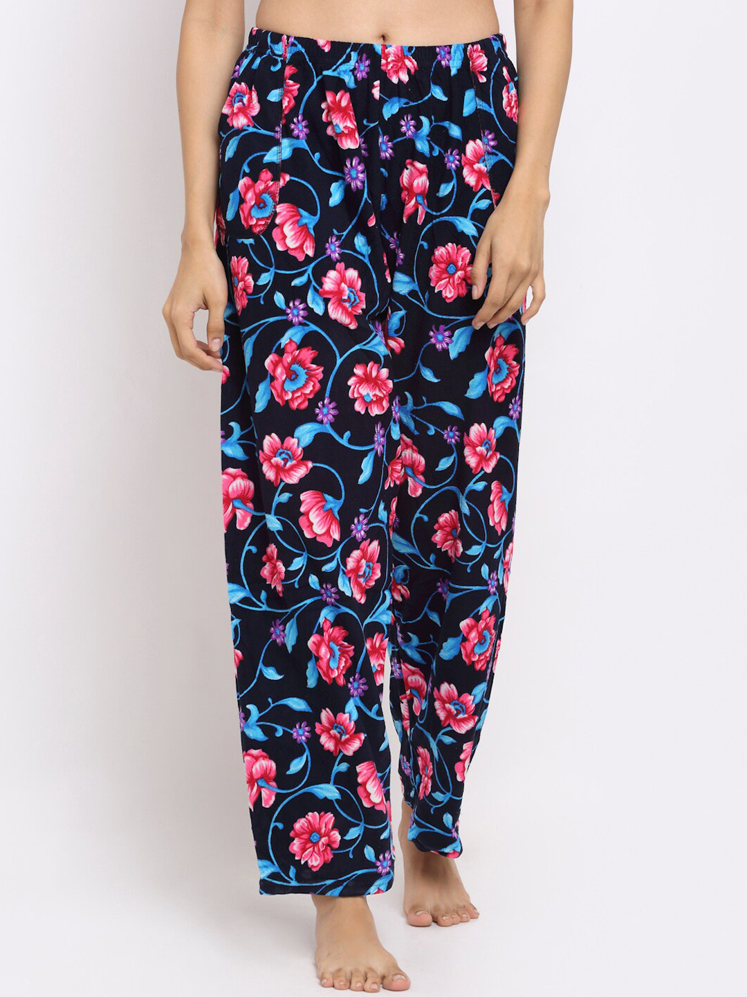 

NEUDIS Women Navy Blue & Pink Floral Printed Warm Lounge Pants