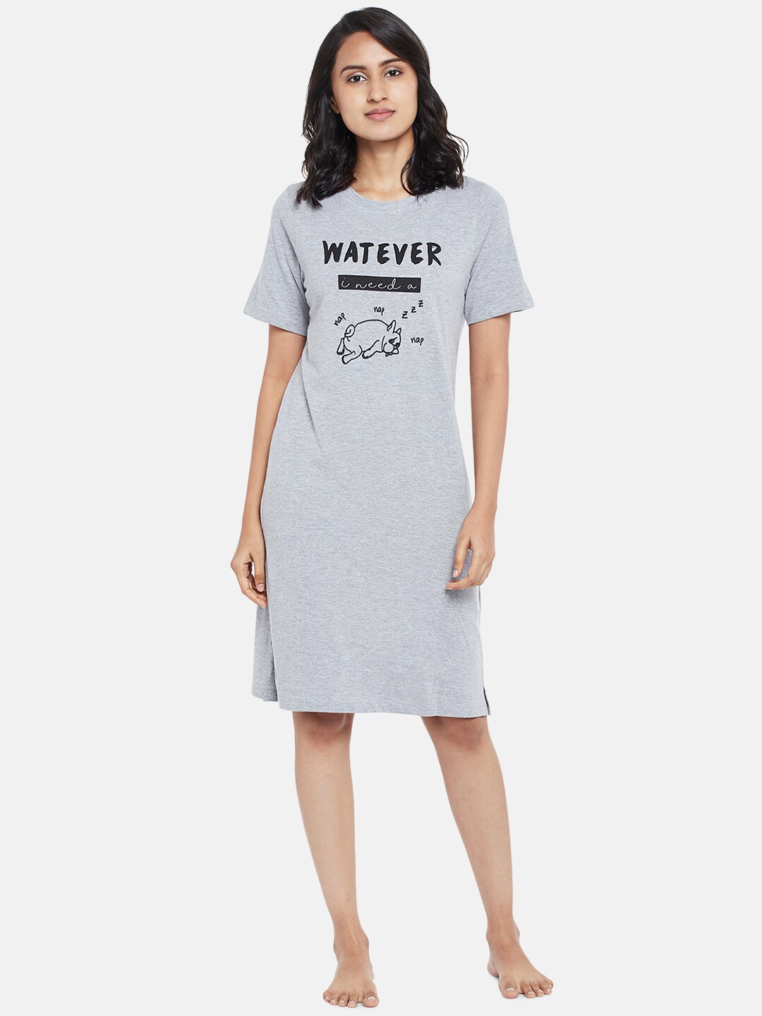 

People Women Grey Printed Nightdress