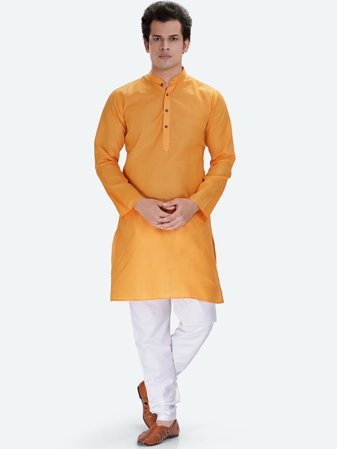 

RG DESIGNERS Men Yellow Solid Regular Kurta with Pyjamas