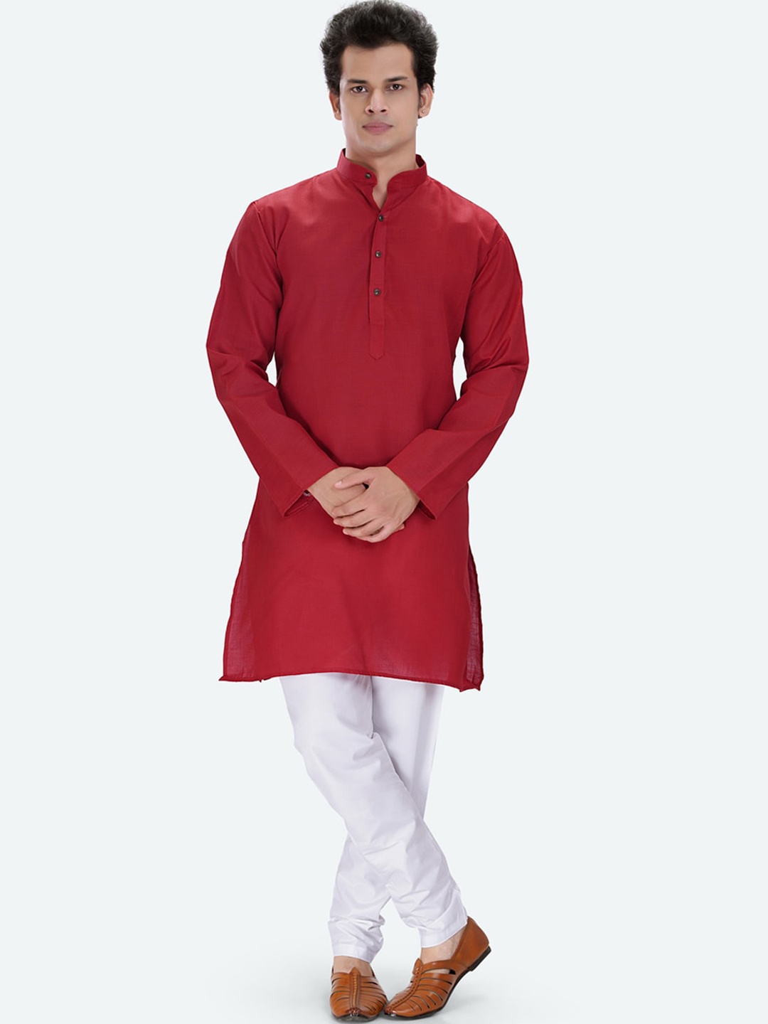 

RG DESIGNERS Men Red Embroidered Layered Kurta with Pyjamas