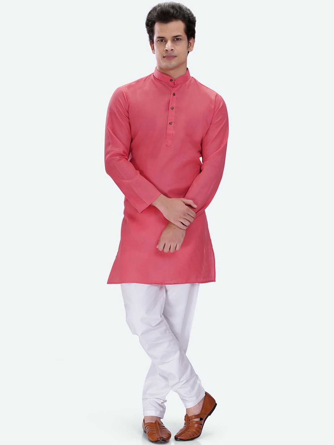 

RG DESIGNERS Men Pink & White Regular Kurta with Pyjamas