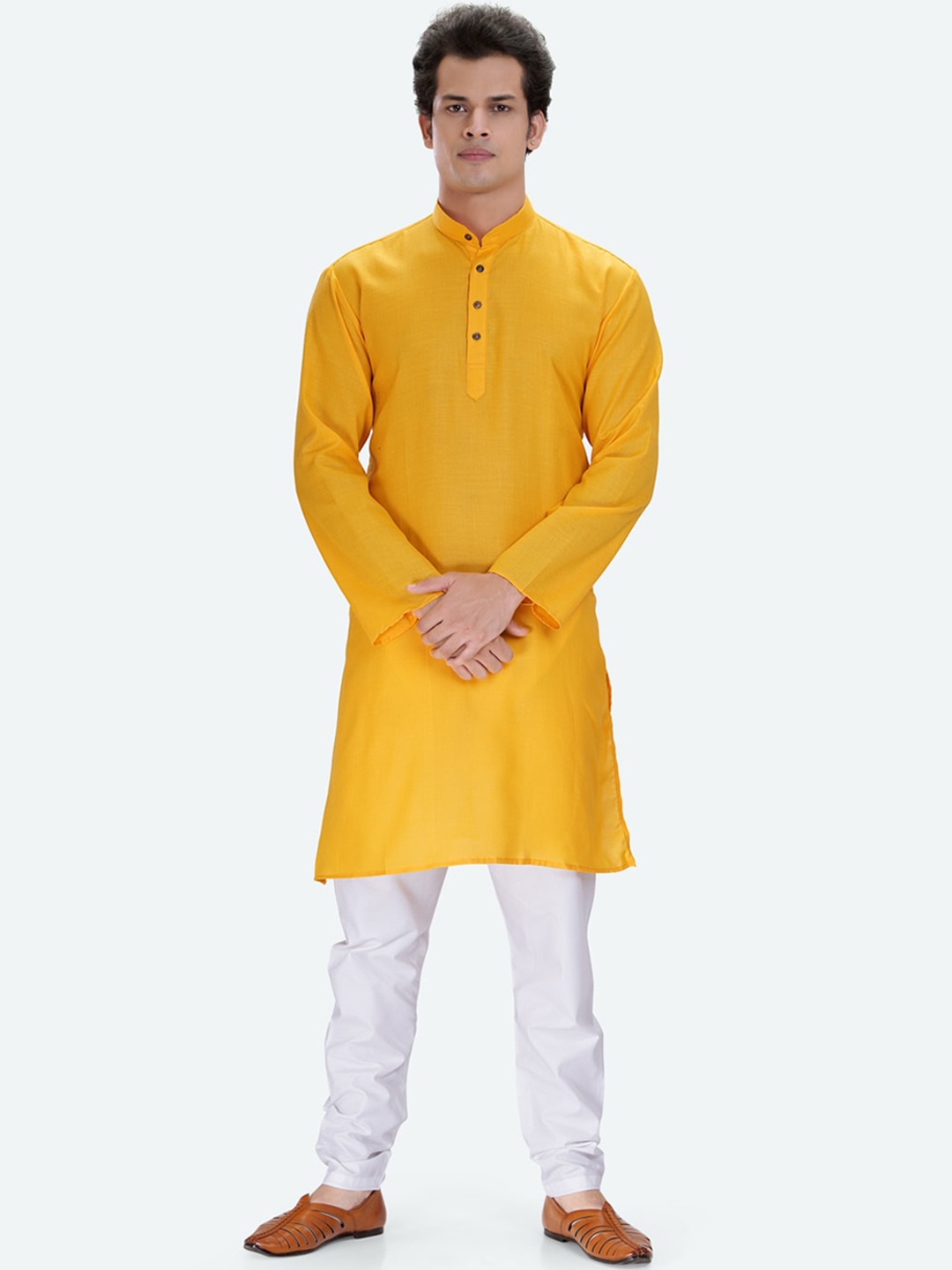 

RG DESIGNERS Men Yellow Regular Kurta with Pyjamas