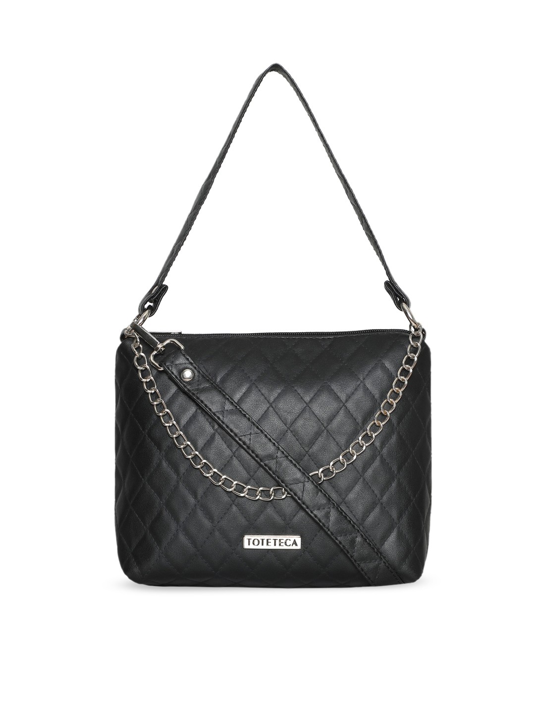 

Toteteca Black Textured PU Structured Sling Bag with Quilted