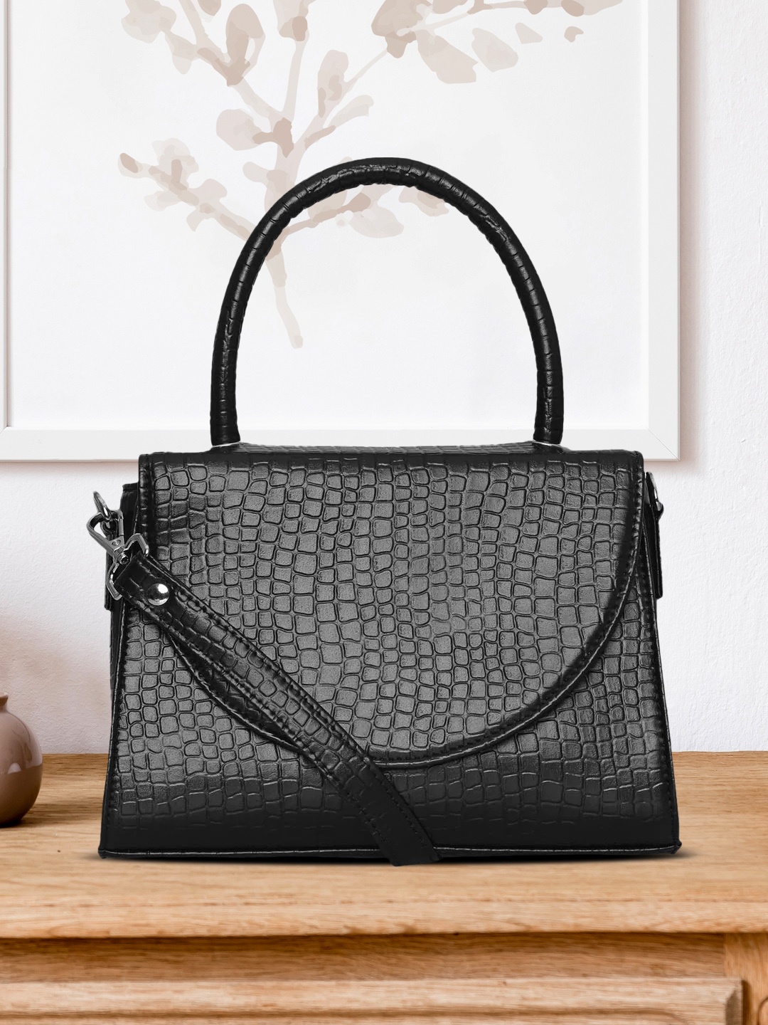 

Toteteca Black Animal Textured PU Structured Sling Bag