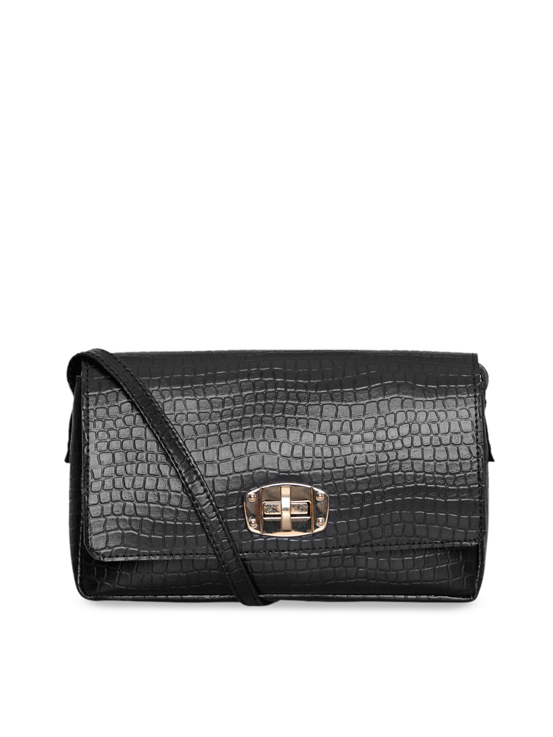 

Toteteca Black Textured PU Structured Sling Bag