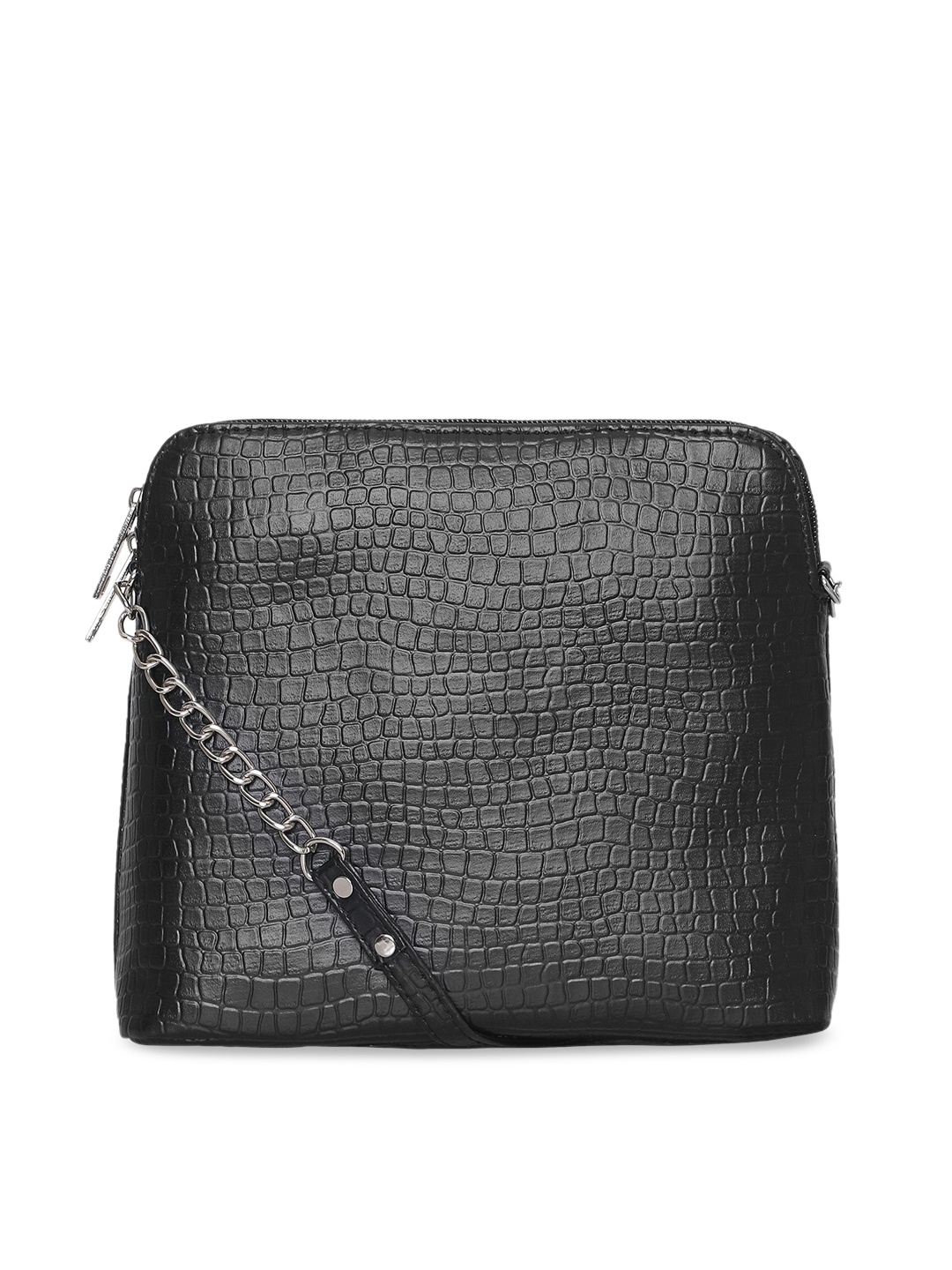 

Toteteca Black Animal Textured PU Structured Sling Bag