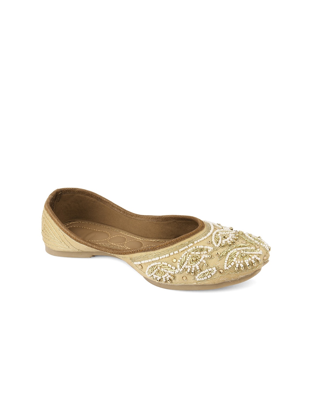 

DESI COLOUR Women Gold-Toned Embellished Leather Ethnic Mojaris Flats