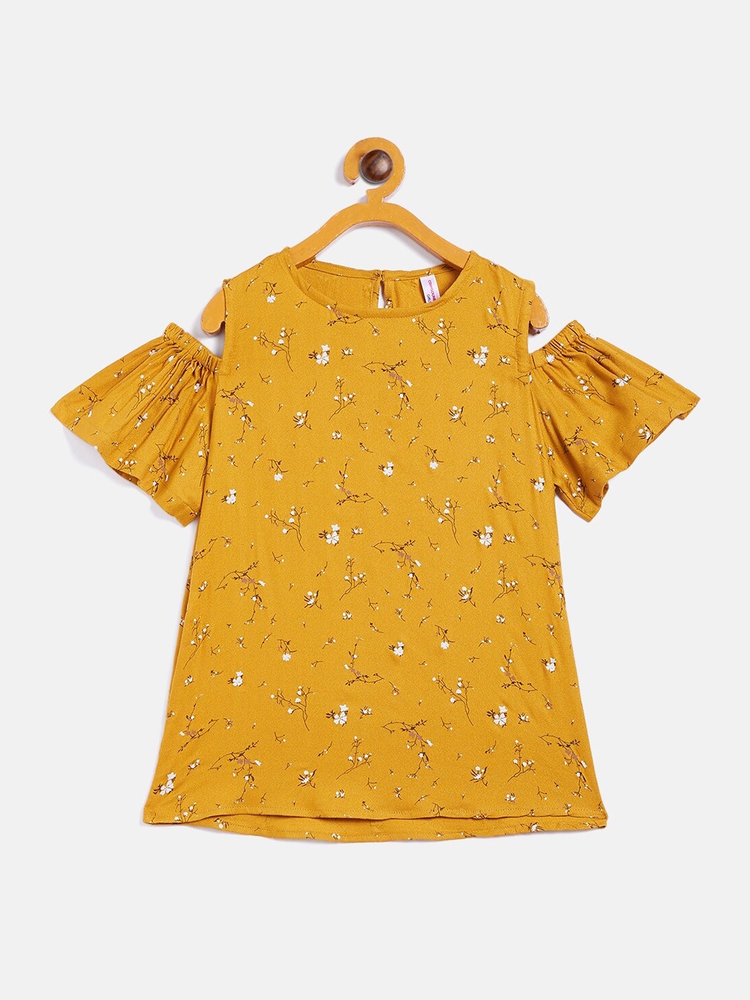 

Crimsoune Club Girls Mustard Yellow & Black Floral Printed Top