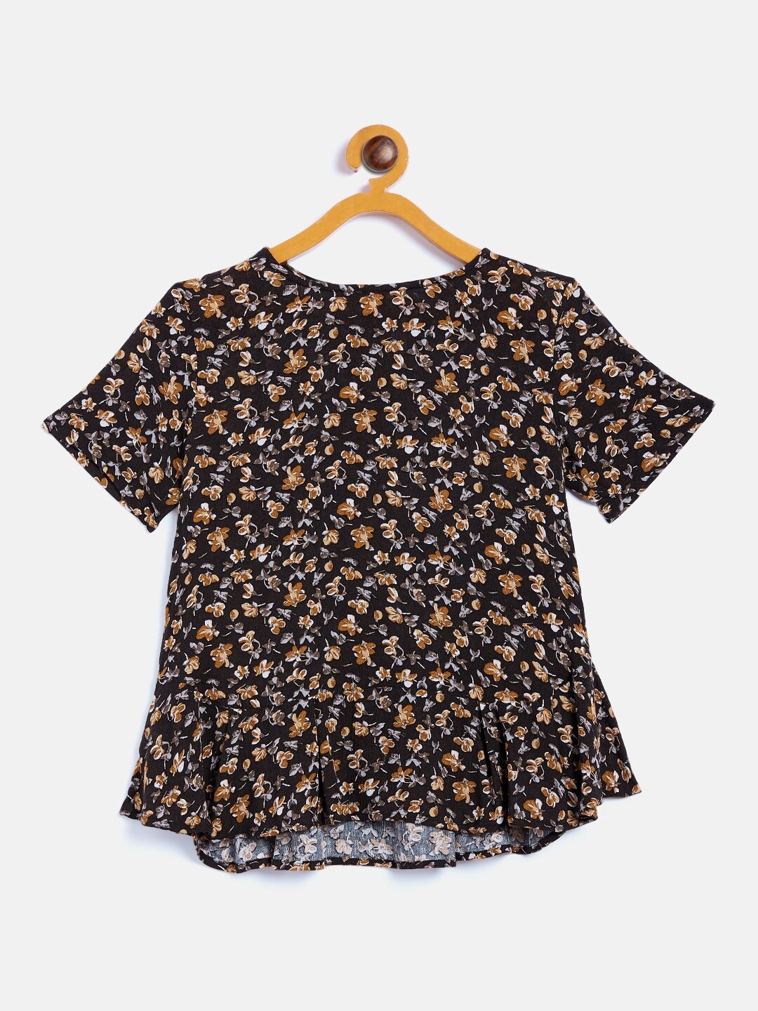 

Crimsoune Club Black & Brown Floral Printed A-Line Top