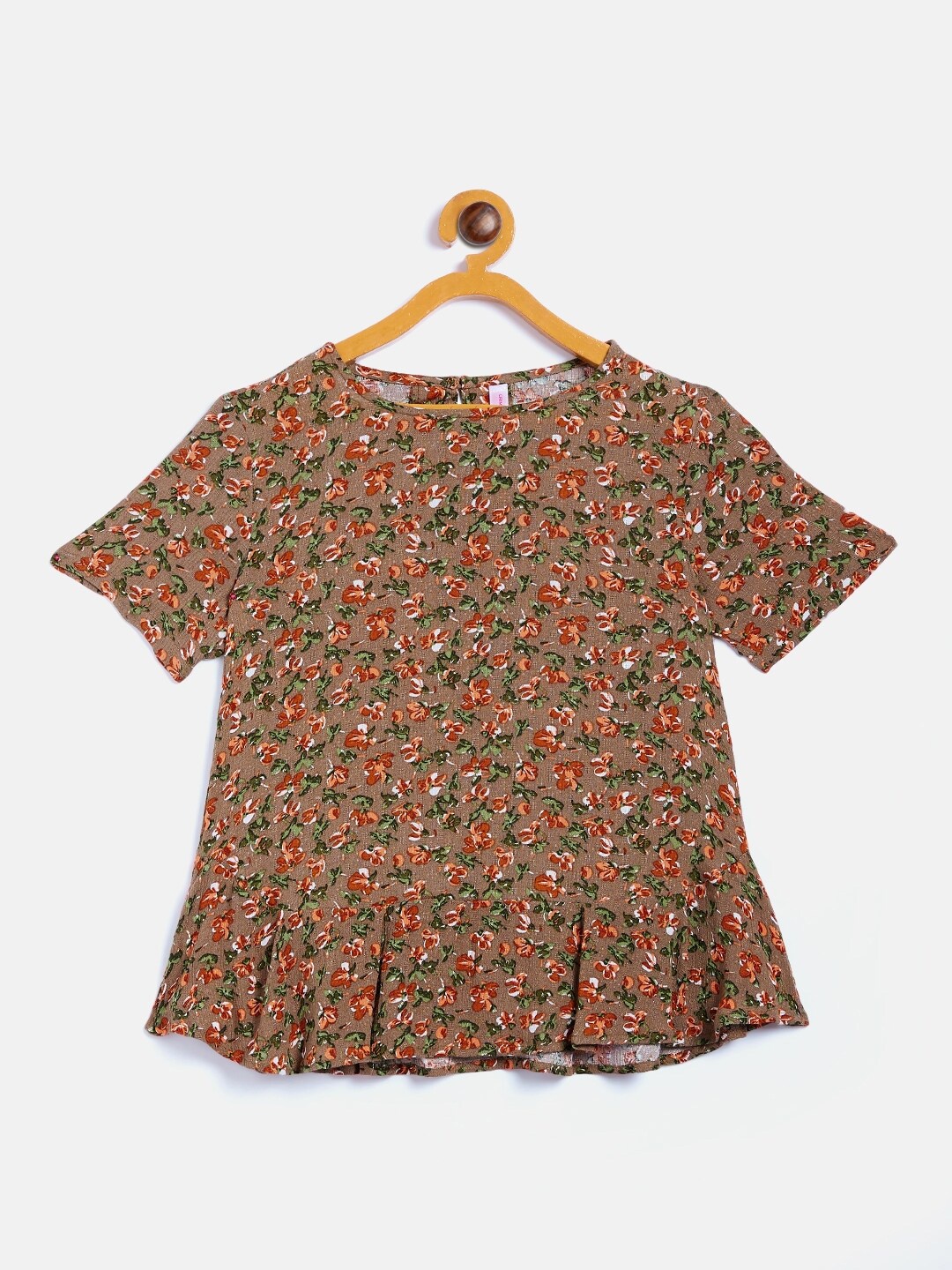 

Crimsoune Club Girls Brown & Red Floral Printed A-line Top