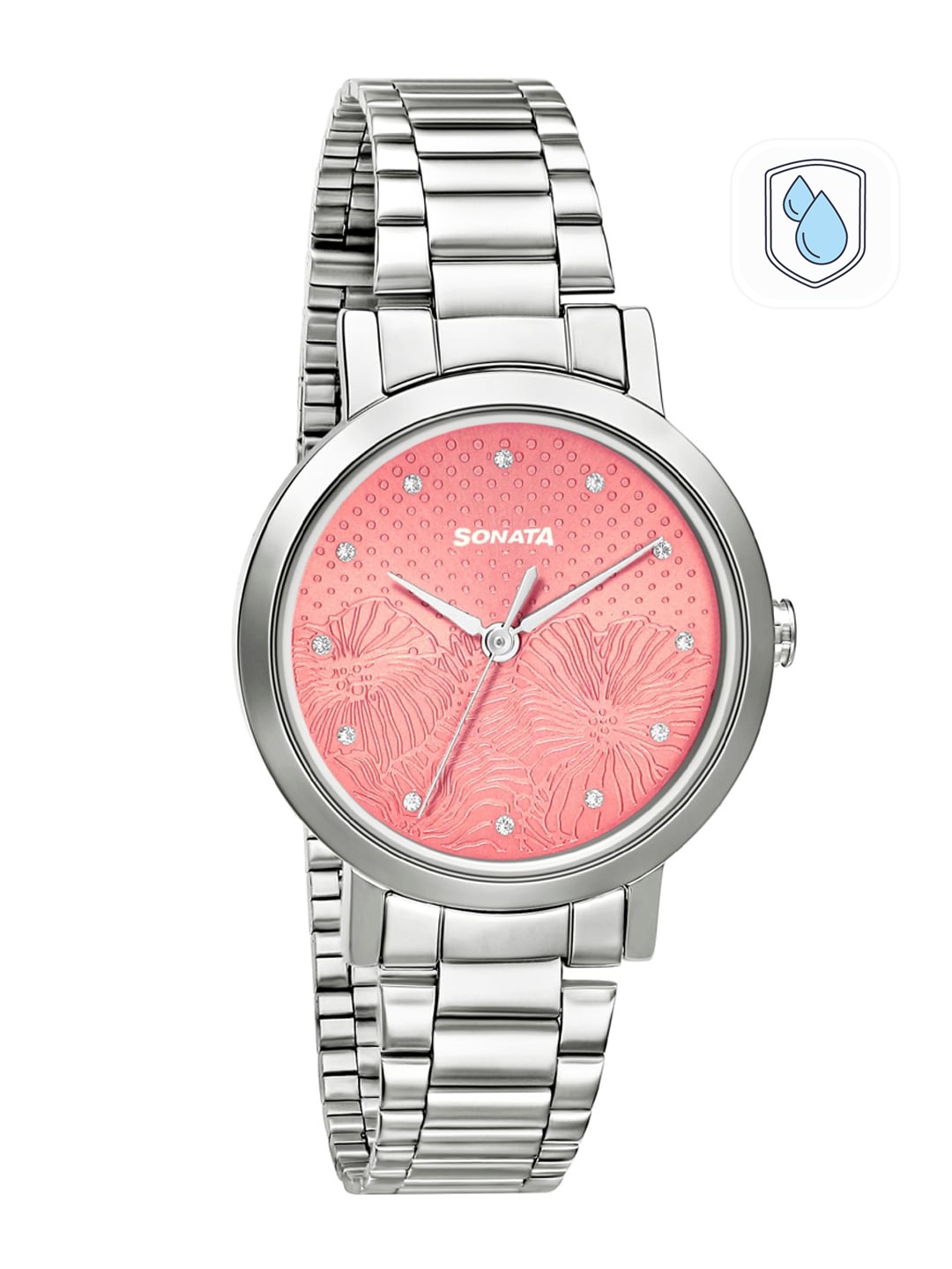 Amazon - Sonata Women Pink Brass Dial & Steel Toned Bracelet Style Straps Analogue Watch 8174SM01 Price